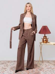PRISCILA ESCOTO PRISCILA ESCOTO European Style, And Versatile. Slim-Fit Design With Shoulder Closure And Waist Shaping For A Slimmer Look. Satin Jacquard Lace-Up. Elegant And Fall - Coffee Brown - View 5