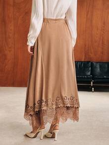 Anewsta Rok Wanita Modern Tebal Motif Bunga Patchwork Suede Velvet - Coffee Brown - View 7