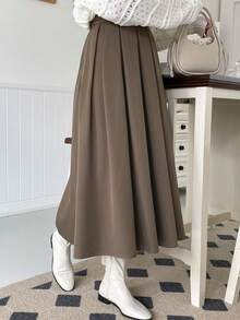 DAZY Falda plisada de unicolor versátil y de moda para ir al trabajo - Marrón Mocha - Ver 7