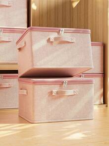 1 Large-Capacity Foldable Fabric Storage Box With Lid And Handle – Durable, Foldable Organizer Ideal For Storing Clothes, Toys, And Photos; Perfect For Closets, Bedrooms, And Home Use. - Baby Pink - View 4