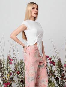PRISCILA ESCOTO PRISCILA ESCOTO Women's Elegant Minimalist White T-Shirt, Versatile For Daily Commute, Stylish Casual Summer - White - View 4