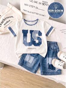 1 Random Set , Series Pattern Printed Casual Fashion Crew Neck Short Sleeve T-Shirt With Shorts, School Clothes Suitable For Daily Wear - Multicolor - View 4