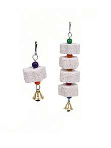 1pc Multi-Color Parrot Beak Grinding Calcium Stone With Bell Cage Toy, Floral Hanging Style Chew Toy, Suitable For Cockatiel, Lovebird, Parakeet, Hamster, Rabbit - Multicolor - View 25