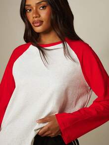 MISSGUIDED Colour Block Raglan Long Sleeve Crew Neck T-Shirt With Contrast Sleeves Casual Everyday Top - Multicolor - View 7