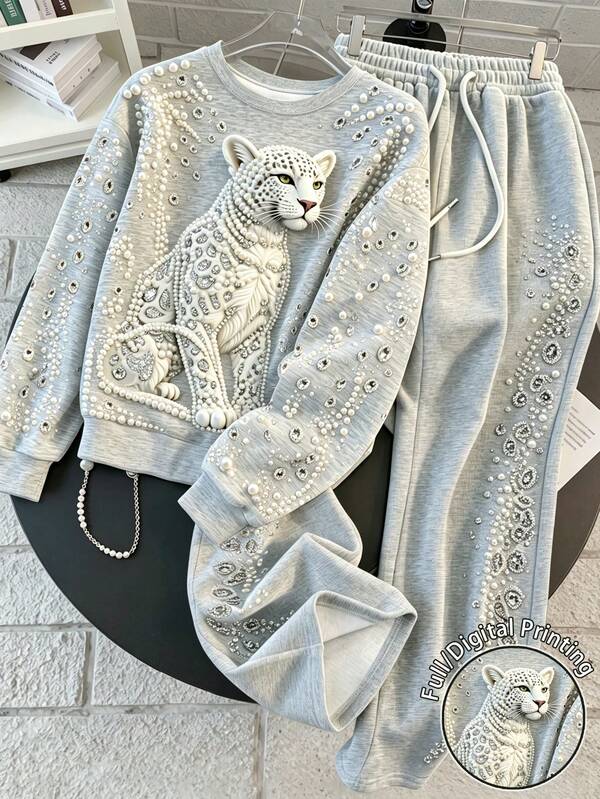 Resyla Autumn/Winter Clothes,Women Outfits,Women 2pcs,Trending Now, Fashion 2pcs, Home 2pcs, Comfort 2pcs,Leopard Pattern,WomenTwo-Piece Set, Casual Suit,