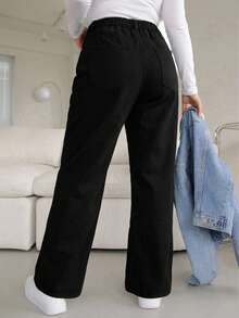 Dazy Plus Celana Jeans Denim Hitam Kasual Serbaguna Pas Badan Cocok untuk Perjalanan Sehari-hari, Model Pendek, Musim Semi/Gugur Terbaru - Hitam - View 6
