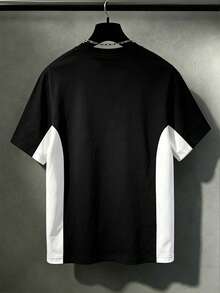 Manfinity Homme Camiseta de manga corta con bloques de color y patchwork para hombre de talla grande - Blanco y Negro - Ver 2
