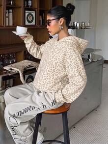 Muchica Lässiger minimalistischer College-Stil Vintage hellfarbiger Leopardenmuster Sweatshirt - Verschiedenfarbig - Übersicht 6