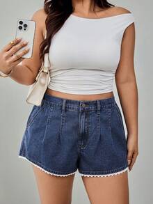 Elenzga Plus Size Women's Casual Daily Denim Shorts With Pockets And Buttons Formal Vacation Blue And White Summer - Medium Wash - View 6