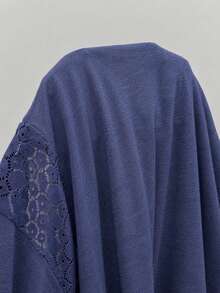 Lacomfia Atasan Lipit Patchwork Renda Serbaguna untuk Wanita Ukuran Plus - Biru - View 5