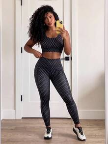 SHEIN Core Rhythm Women's Polka Dot Print Tank Top And Fitted Leggings Sports Set - Multicolor - View 1