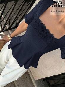 Siren Gaze Women's Solid Color Pleated Casual Versatile Daily Wear Blouse - Navy Blue - View 5