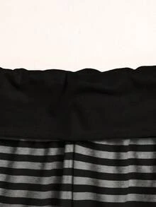 SHEIN 青少年女孩針織黑色與灰色條紋圓領短袖修身T恤與配套長褲休閒套裝，百搭多功能休閒 - 深灰色 - 查看 4