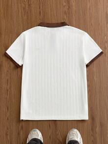 SWAVVY Men's Colorblock Patchwork Letter Embroidered Short Sleeve Polo Shirt - White - View 3