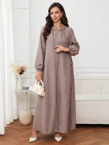 Al Najma Women's Solid Color Tie-Up Design Casual Party & Travel Arabian Dress - Khaki - View 6