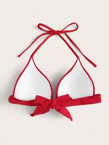 Swim Vcay Summer Beach Halter Triangle Swimming Top - Red - View 2
