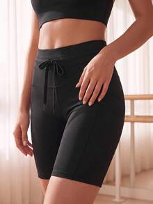 Gameset SHEIN Sport Women's Pockets Sports Fitness Cycling Shorts - Black - View 2