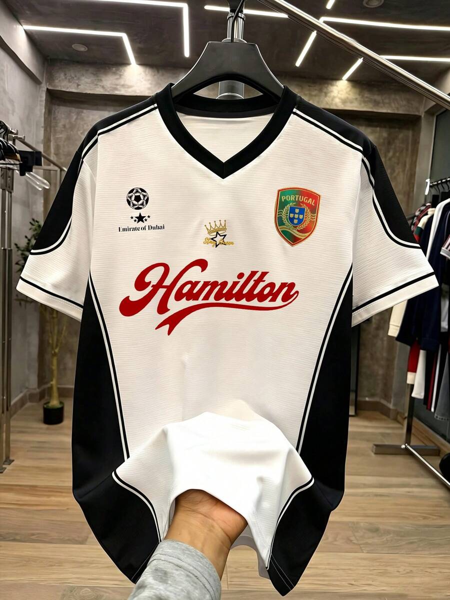 Gym Rark Men's Colorblock Patchwork Letter Print Short Sleeve Soccer Jersey - Multicolor - View 1