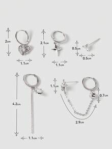 MortiRose Silver Sweet And Cool Girl Wind Star Love Six-Piece Set Of Earrings Chain Fringed Earrings Daily Versatile Niche Design Stud Earrings - Silver - View 15
