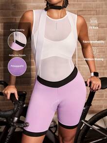 Powerista 女款黑、白、紫色拼接膝長款單車吊帶短褲緊身褲 - 淡紫色 - 查看 3