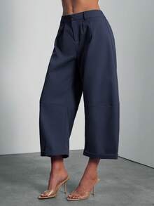 Hauture Women's Sexy Casual Office Barrel Wide Leg Shape Pants - Navy Blue - View 3