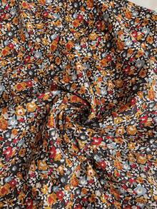 SHEIN LUNE Plus Size Vacation Fashion Floral Print Long Sleeve V-Neck Dress Vacation Black Autumn Traditional Elegant Boho 1960s Vacation Brunch Office - Multicolor - View 6