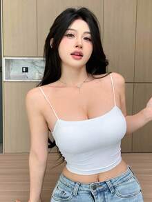 DAZY Camiseta sin costuras con tirantes ajustables y acolchado, para uso en todas las estaciones y entrenamiento - Blanco - Ver 4