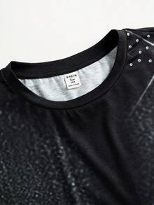 SHEIN 2件組青少年男孩休閒極簡風T恤套裝，經典酷感星星與閃亮珍珠印花，Y2K - 彩色 - 查看 7