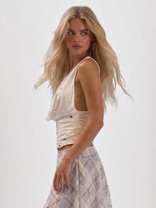 MUSERA Draped Cowl Neck Cross Back Top With Ruched Sides Summer Girly Everyday Party Y2k Soft Social - White - View 3