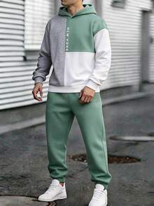 SHEIN 青少年男孩復古撞色寬鬆長袖連帽衫套裝，冬季，街頭風，返校季 - 彩色 - 查看 8