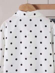 SHEIN Elladie kids 女童黑色波點印花清新輕盈設計女童襯衫，領口長袖寬鬆休閒襯衫，春/秋休閒襯衫 - 白色 - 查看 6