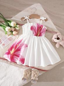 SHEIN Playful Pals Baby Girls Cute Casual Heart Pattern Dress - White - View 4
