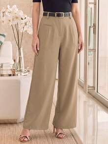 EMERY ROSE Women's Casual Solid Color Suit Pants - Khaki - View 1