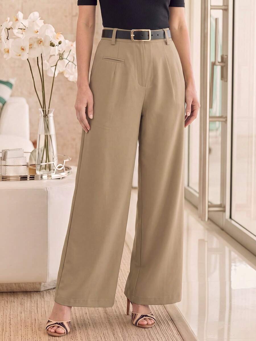 EMERY ROSE Women's Casual Solid Color Suit Pants - Khaki - View 1
