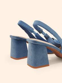 CUCCOO BASICS Women's Fashion Fabric Strap-On Thick Heel Thick Sole Pointed Fabric Commuter Lace-Up Sandals, Suitable For Dates, Parties And Holidays, Suitable For - Sky Blue 2 - View 4