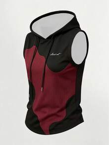 Acti Log Men's Letter Print Colorblock Hooded Sports Tank Top - Multicolor - View 1