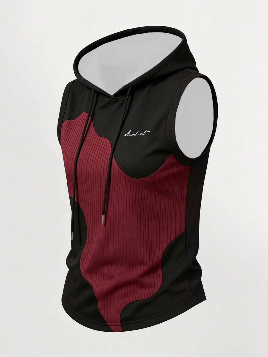 Acti Log Men's Letter Print Colorblock Hooded Sports Tank Top - Multicolor - View 1
