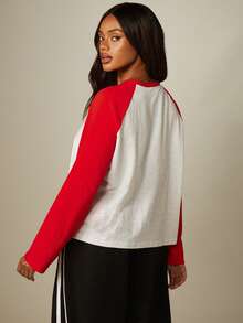 MISSGUIDED Colour Block Raglan Long Sleeve Crew Neck T-Shirt With Contrast Sleeves Casual Everyday Top - Multicolor - View 4