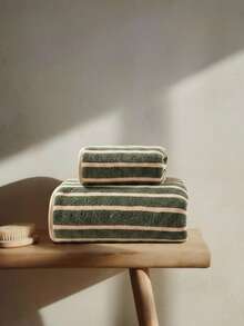 Cirelle 1pc/3pcs Ultra Soft Microfiber Bath Towel, Super Absorbent Quick Dry Striped Bath Towels, Thick Plush Polyester Face Hand Towels For Bathroom, Gym, Hotel, Home Decor - Dark Green - View 5
