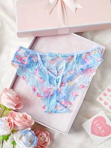 SHEIN 1pc Fashion Lace Women's Triangle Panties - Blue - View 2