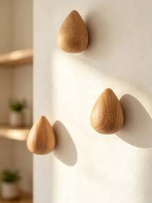 1pc/2/4pcs Creative Wooden Hook, Water Drop Wall Hook, Wooden Wall-Mounted Coat Hook For Bedroom, No Need To Drill Holes - Multicolor - View 7
