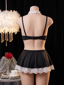 Dansine 4pcs Women Sexy Maid Cosplay Costume Set - Black and White - View 2