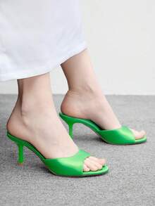 CUCCOO BIZCHIC Ladies Classic Comfort Versatile Elegant Vacation Casual Mules High Heel Sandals - Green satin - View 6