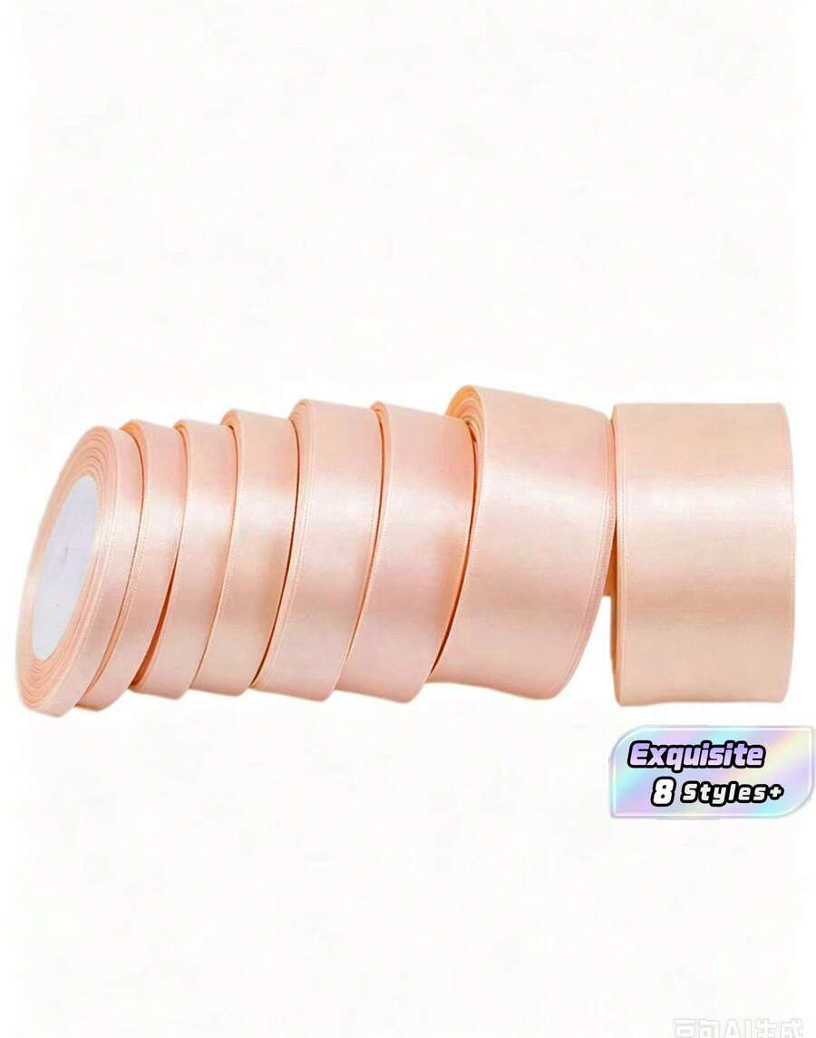 1 Rollo de Cinta de Satén de Poliéster - Caja de Regalo, Caja de Caramelos, Caja de Pastel, Cinta de Decoración de Flores Frescas (Teñida a Máquina con Ligera Diferencia de Color) - Champán - Ver 1