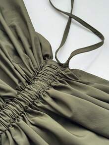 Maweii Plus Size Women Solid Color Off-Shoulder Ruched Casual Daily Summer Dress - Army Green - View 7