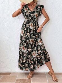SHEIN LUNE 大尺碼女款V領花卉印花休閒派對洋裝 - 彩色 - 查看 6