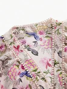 MOTF PREMIUM PLUS SIZE WOMEN'S ROMANTIC FLORAL PRINT BLOUSE, SPRING/SUMMER FALL - Pink - View 3