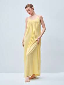 Softvol 1pc Women's Sexy Camisole Backless Nightgown - Yellow - View 4