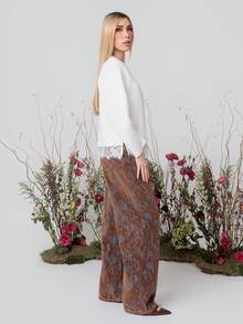 PRISCILA ESCOTO PRISCILA ESCOTO 2026 SS Spitze Patchwork T-Shirt, Damen Casual Urlaubs Party Tops, elegante leichte Strickbluse, Rundhalsausschnitt, Weiß, minimalistisches Design, geeignet für Büro, Lässig, Urlaub, Party - Weiss - Übersicht 7