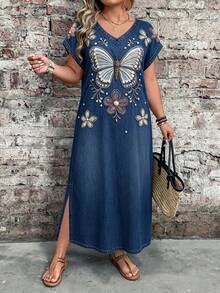 EMERY ROSE Spring Women's Plus Size Short Sleeve Colorblock Floral Print Dress - Multicolor - View 6